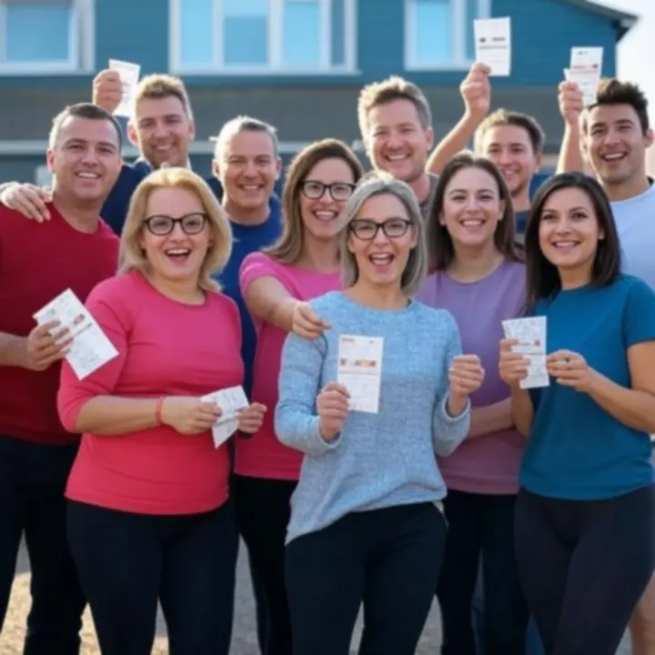 Leden van Sportclub Franeker vieren hun winst bij de club-loterij